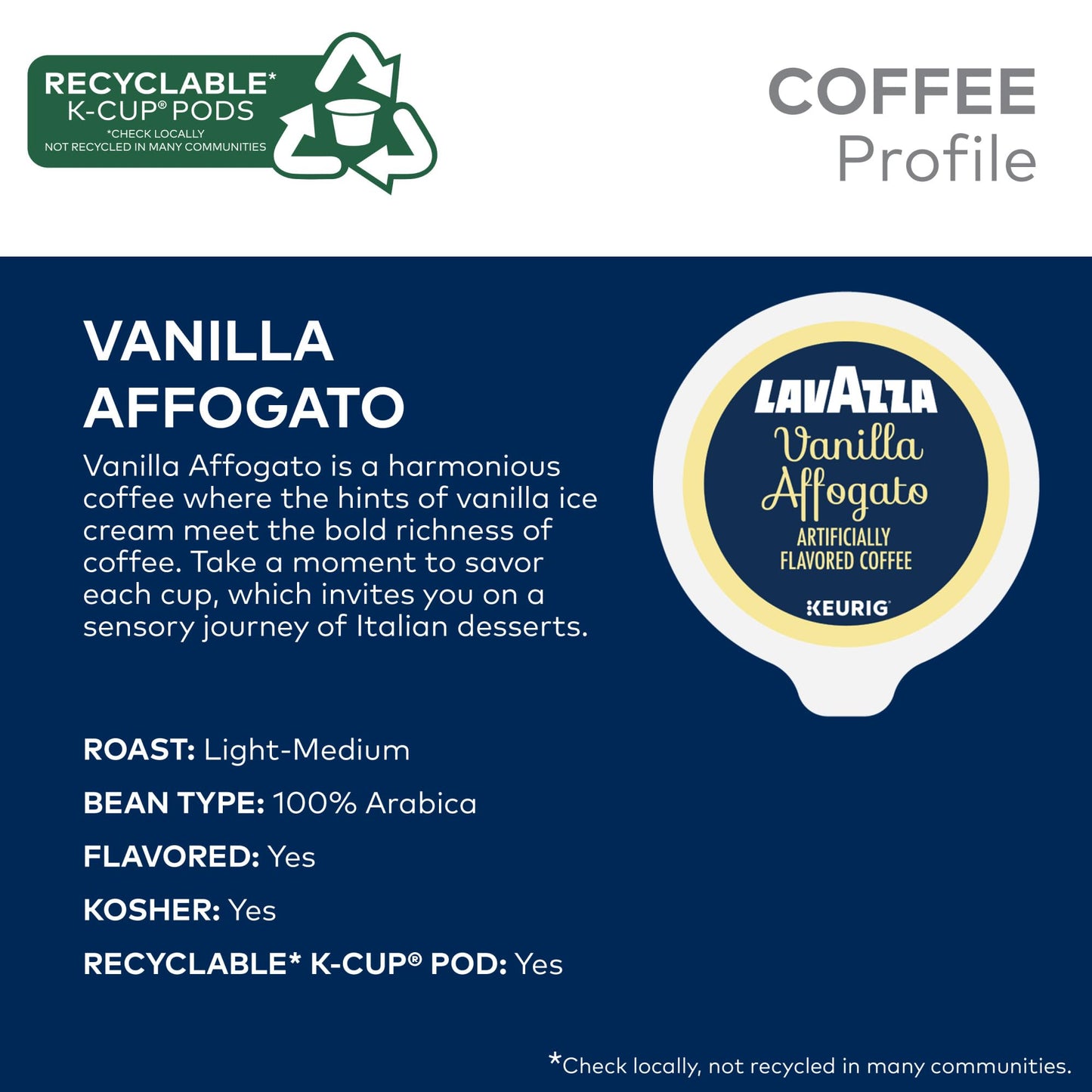 Lavazza Vanilla Affogato Coffee  Single Serve Keurig K-Cup Pods  Flavored Coffee  60-Count Box (6 Packs of 10)