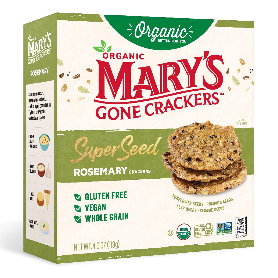 Marys Gone Crackers Super Seed Crackers, Rosemary, 4 Ounce (Pack of 1), Organic Plant Based Protein, Gluten Free