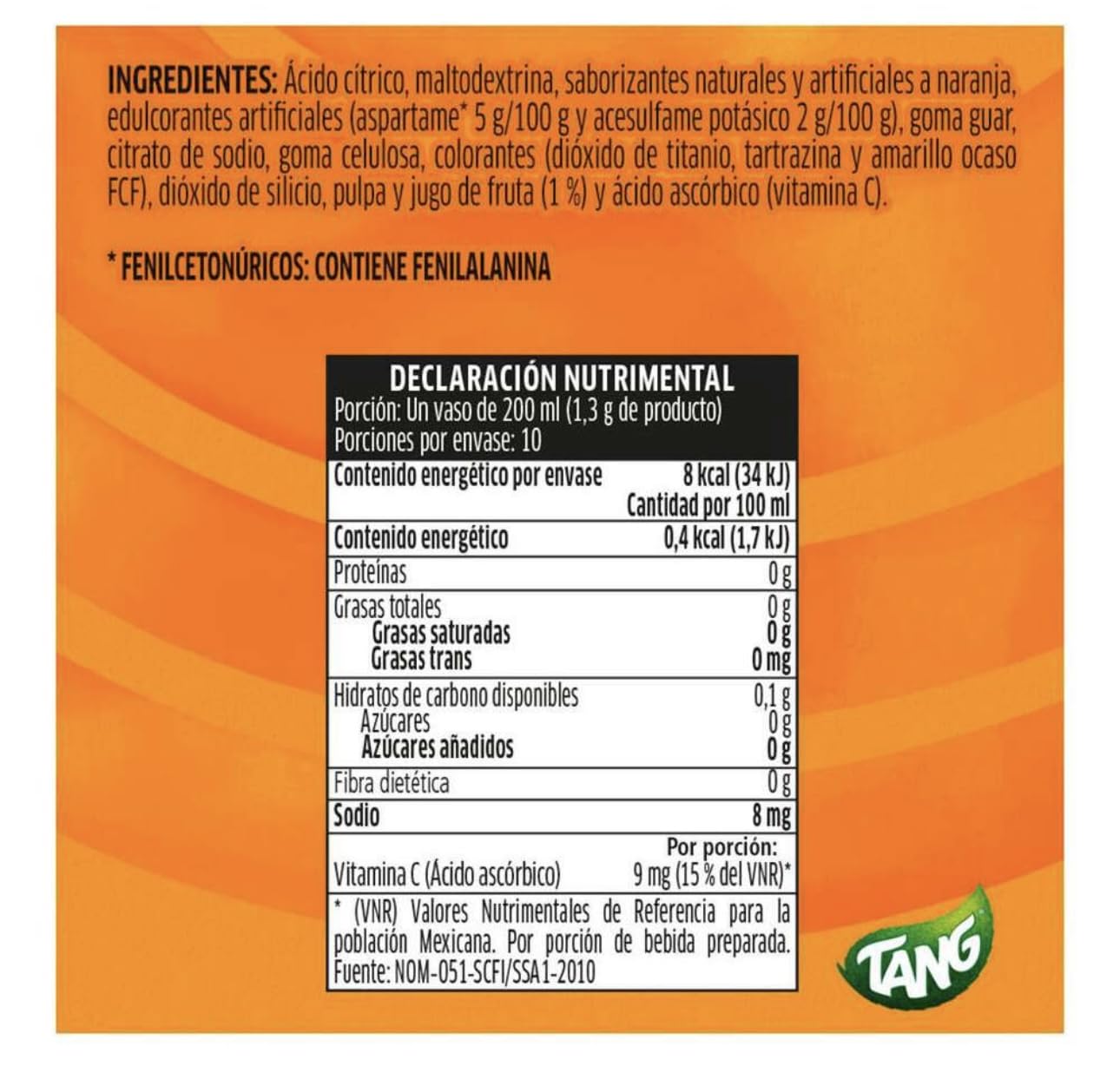 3 X Tang Orange Flavor No Sugar Needed Makes 2 Liters of Drink 15g From Mexico