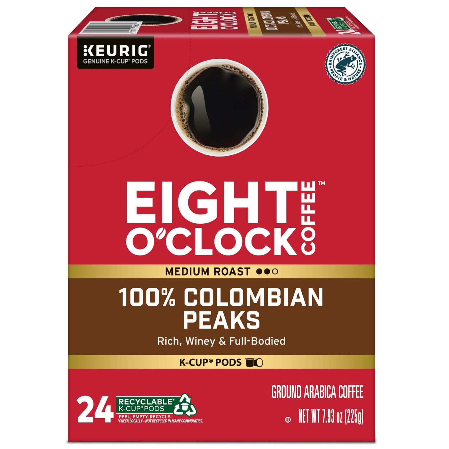 Eight O Clock Coffee Colombian Peaks Keurig Single-Serve K-Cup Pods, Medium Roast Coffee, 96 Count (Pack of 4)