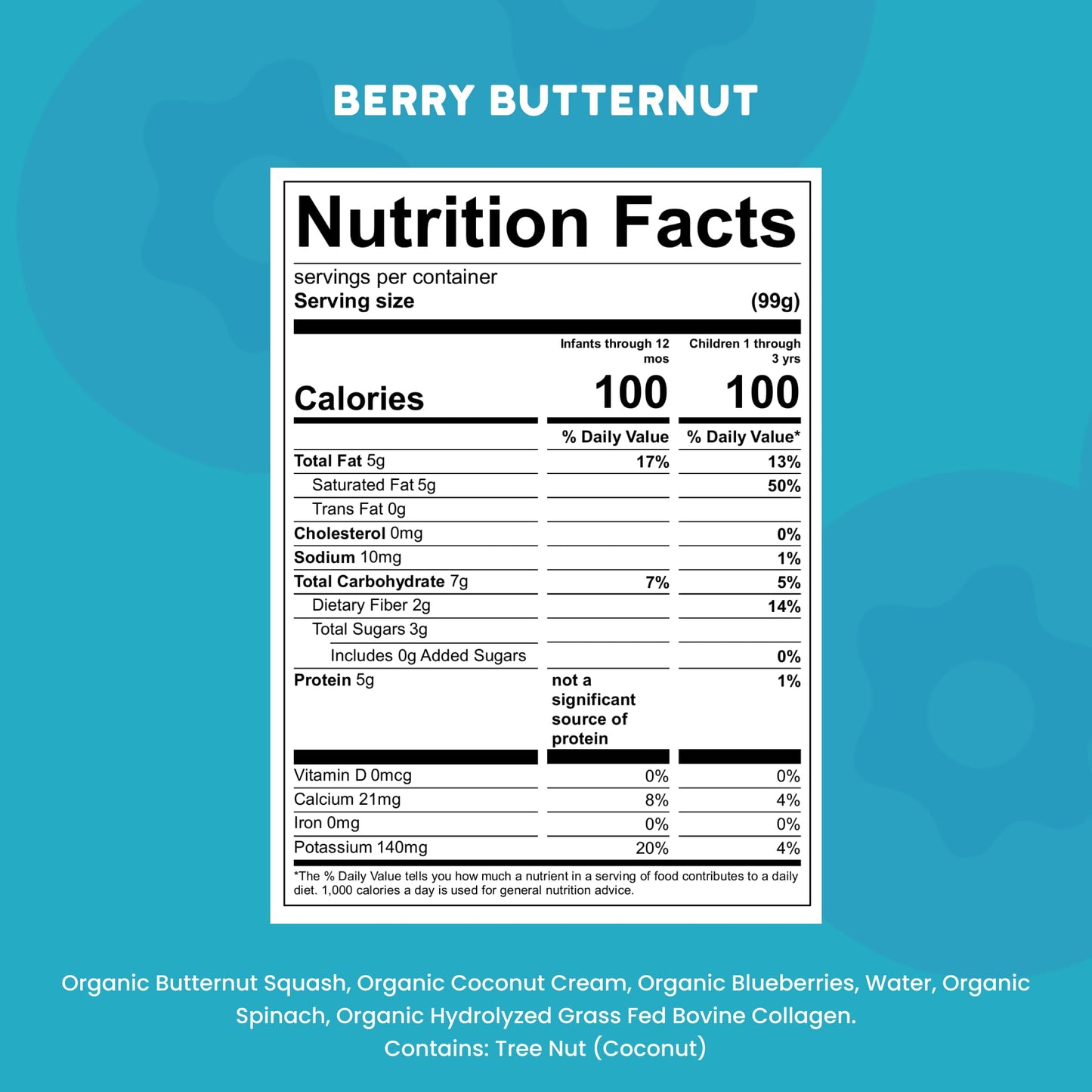 Serenity Kids 6+ Months Dairy Free Smoothie Baby Food - Usda Organic - Grass Fed Collagen Protein - 3.5 Ounce Bpa-Free Pouch - Berry Butternut Protein Smoothie Baby Pouches - 6 Count