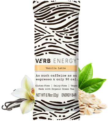 Verb Vanilla Latte Caffeinated Energy Bars - 90-Calorie Low Sugar Energy Bar - Delicious Nutrition Bars - Vegan Snacks - Gluten 