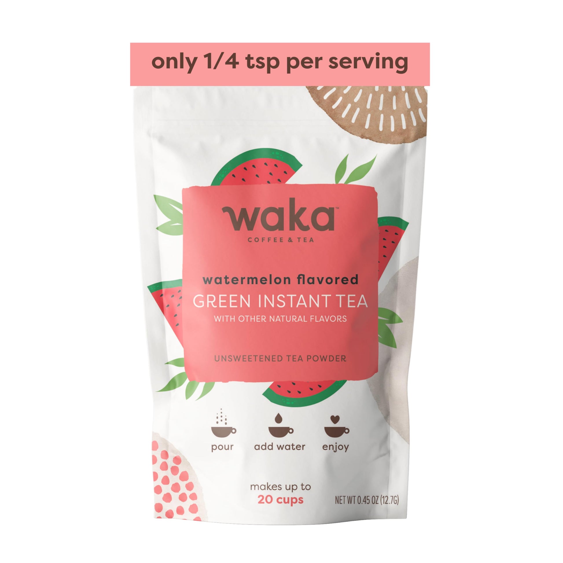Waka Instant Green Tea Mix, Watermelon Flavor, Unsweetened Powder, 0.45 Ounce