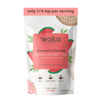 Waka Instant Green Tea Mix, Watermelon Flavor, Unsweetened Powder, 0.45 Ounce