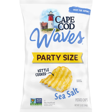 Cape Cod Potato Chips, Wavy Cut Sea Salt Kettle Chips, 13 Oz Party Size