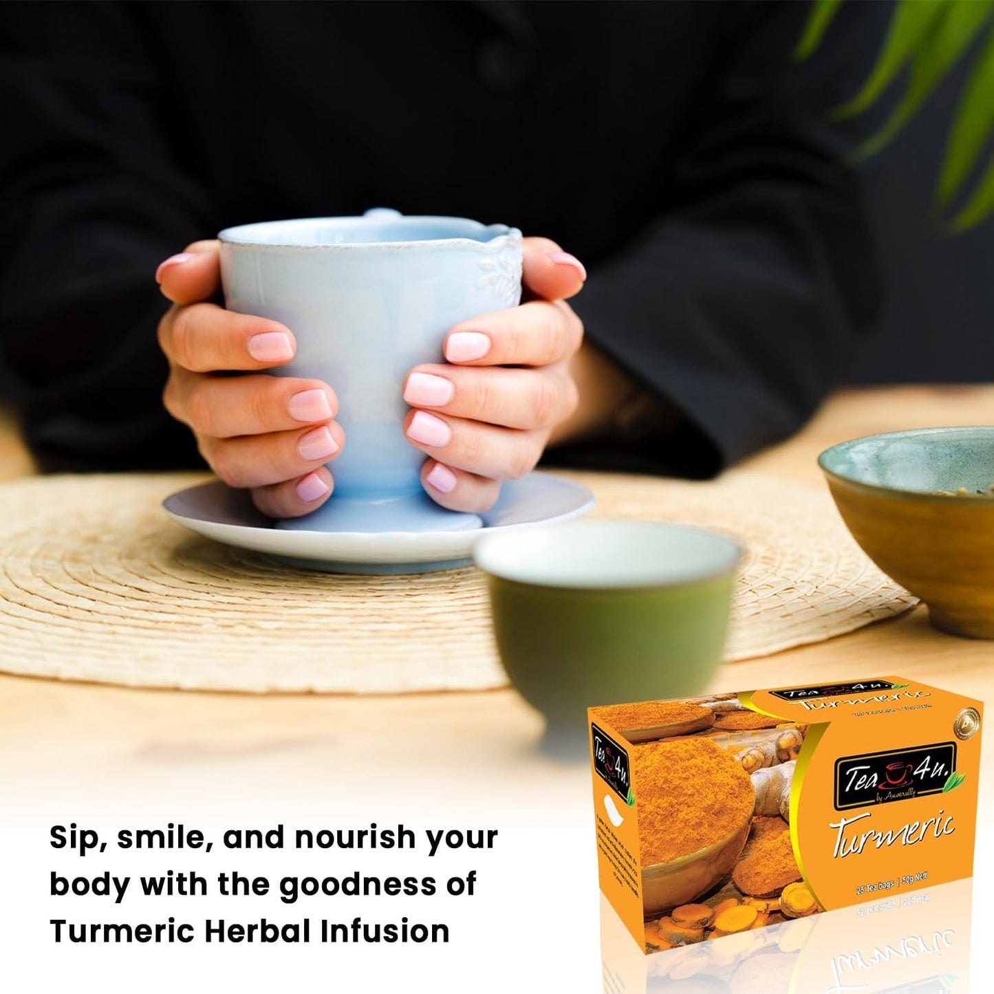 TEA 4U Herbal Infusion Tea Bags - Caffeine Free, Refreshing Blend - 25 Count - Turmeric Flavor
