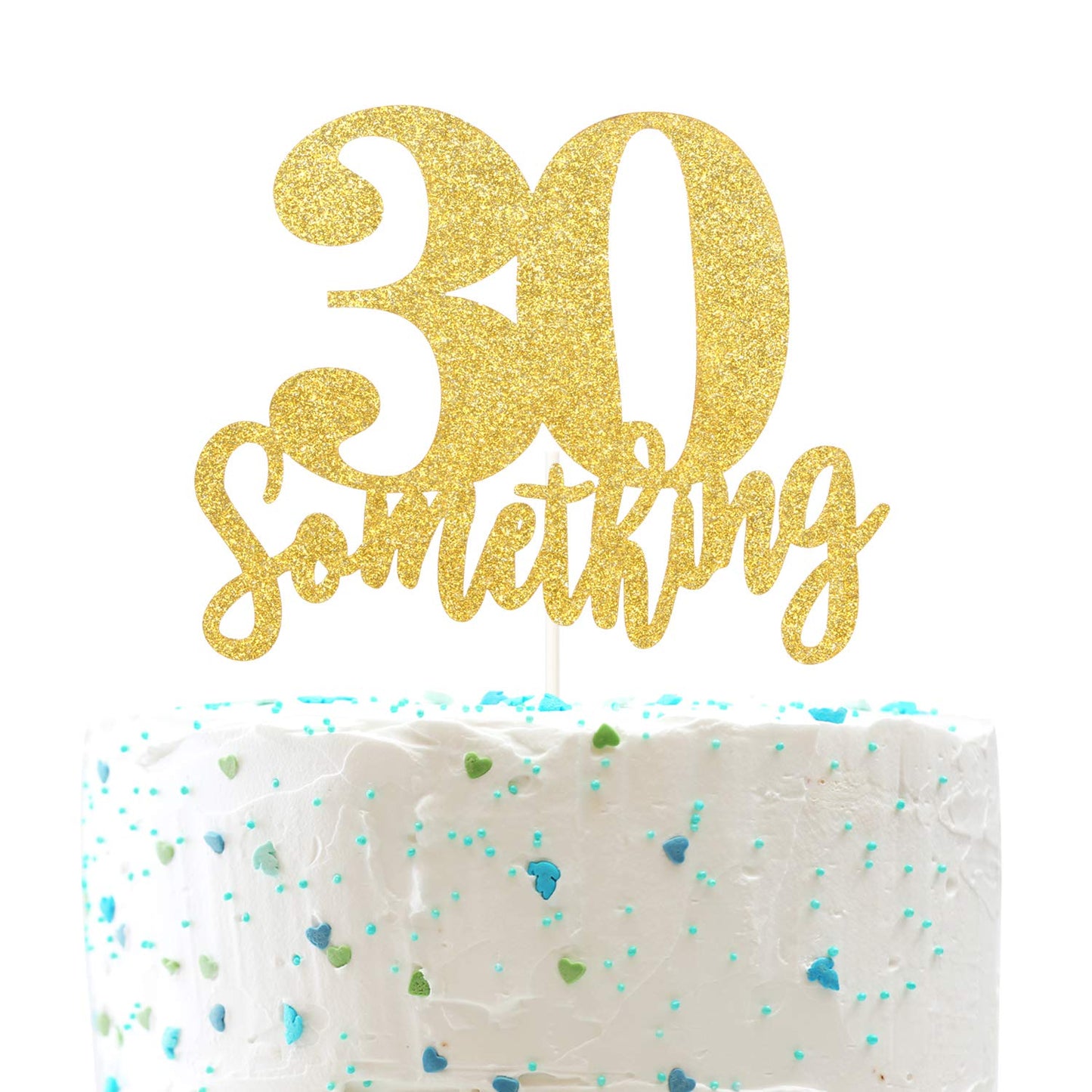 30 Someting Cake Topper, Happy 30th Birthday Sign,Dirty 30 Cake Topper,Hello 30 Party Decorations (Double Sided Gold Glitter)