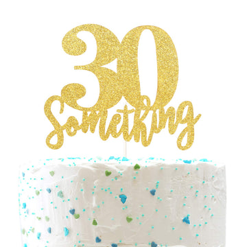 30 Someting Cake Topper, Happy 30th Birthday Sign,Dirty 30 Cake Topper,Hello 30 Party Decorations (Double Sided Gold Glitter)