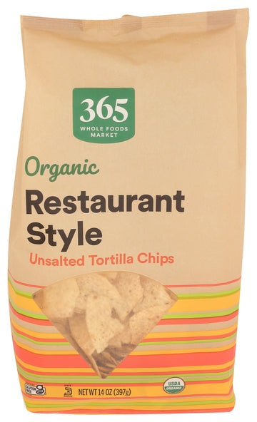 365 By Whole Foods Market, Organic Restaurant Style White Corn Tortilla Chips Unsalted, 14 Ounce