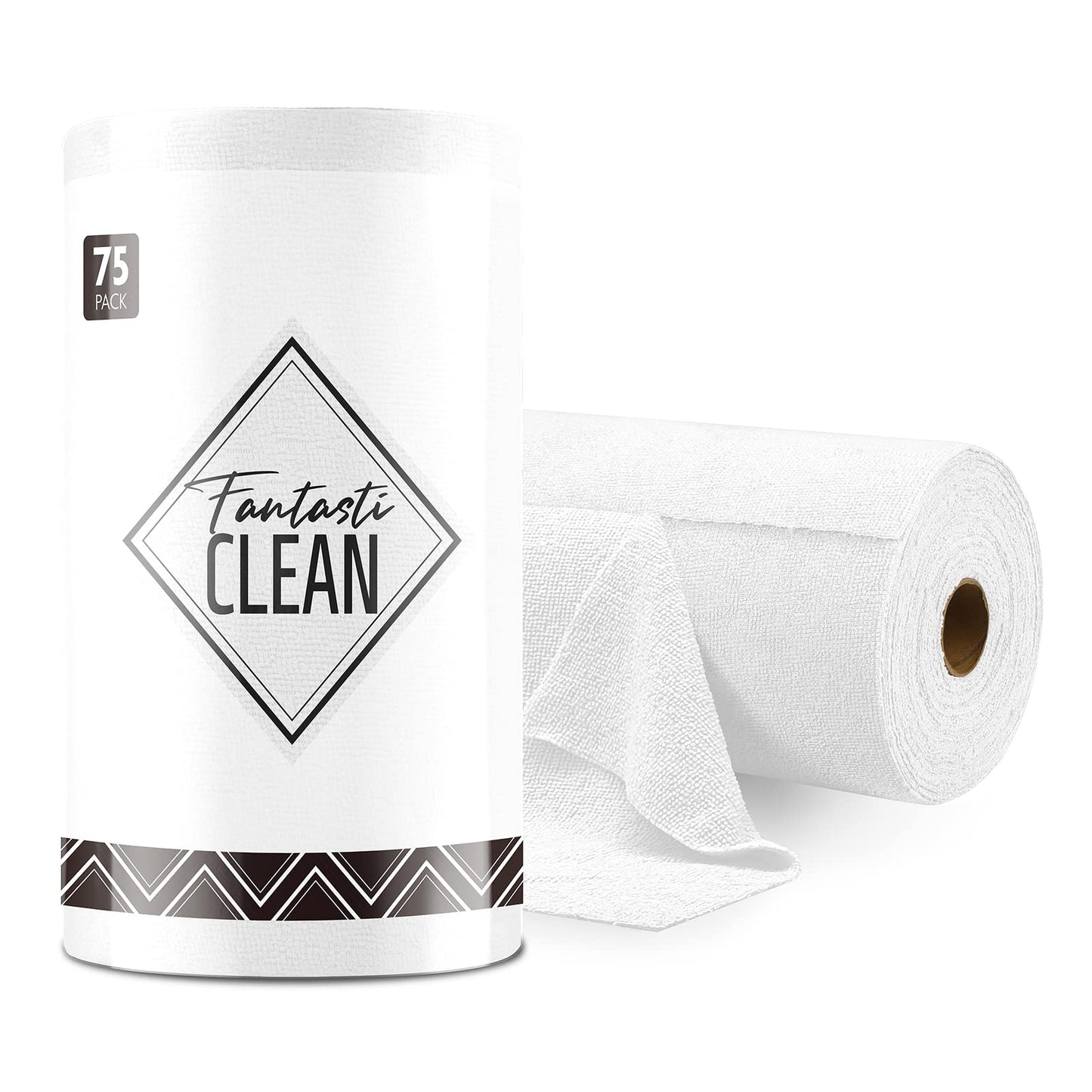 Fantasticlean Microfiber Cleaning Cloth Roll -75 Pack, Tear Away Towels, 12'' X 12'', Reusable Washable Rags (White)