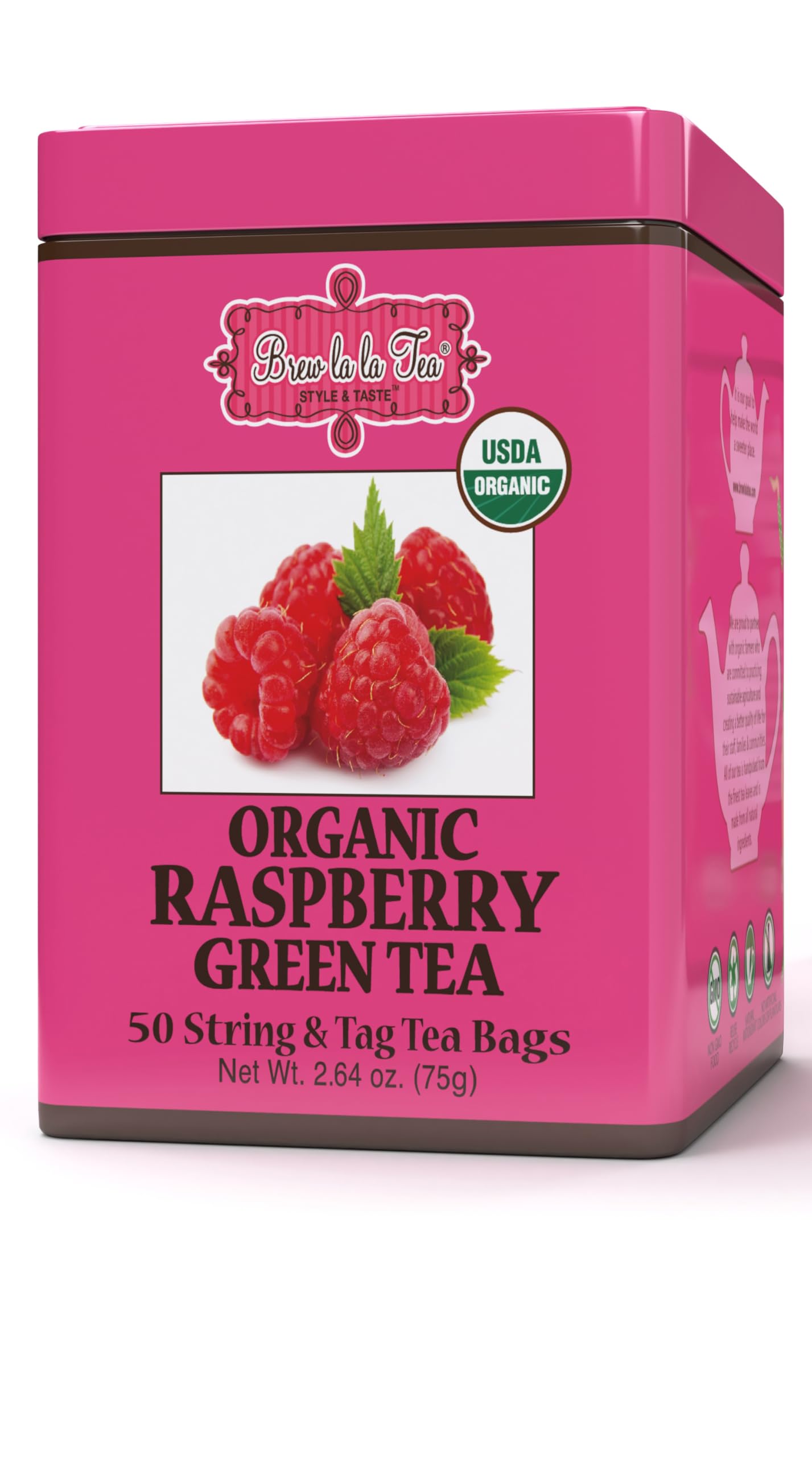 Brew La La Organic Green Tea, Natural Raspberry Flavor, 50 Double Chambered Bags, Low Caffeine, Gluten Free