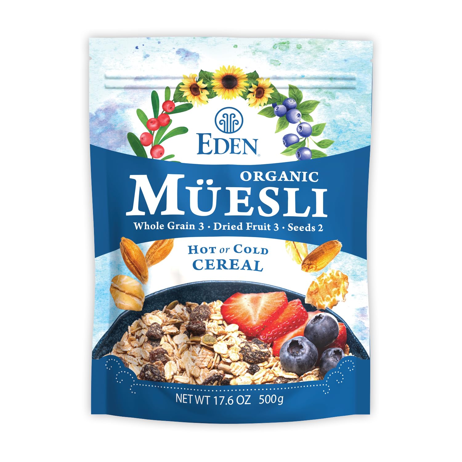 Eden Organic Muesli Cereal, Oat, Rye, Wheat, and Spelt Flakes, Raisins, Cranberries, Wild Blueberries, Pumpkin and Sunflower See
