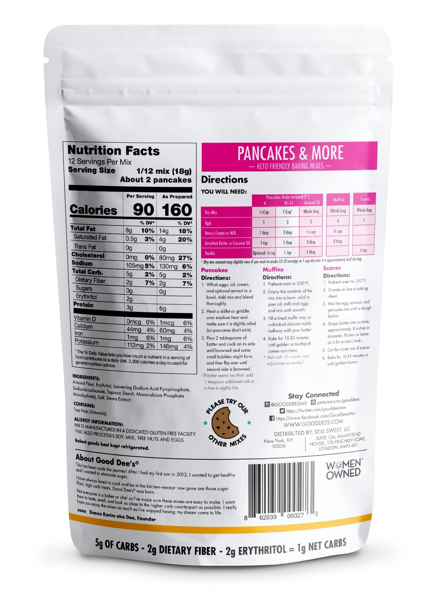 Good Dees Pancake & Waffle Mix - Low Carb, Sugar-Free, Gluten-Free, 7.8 oz