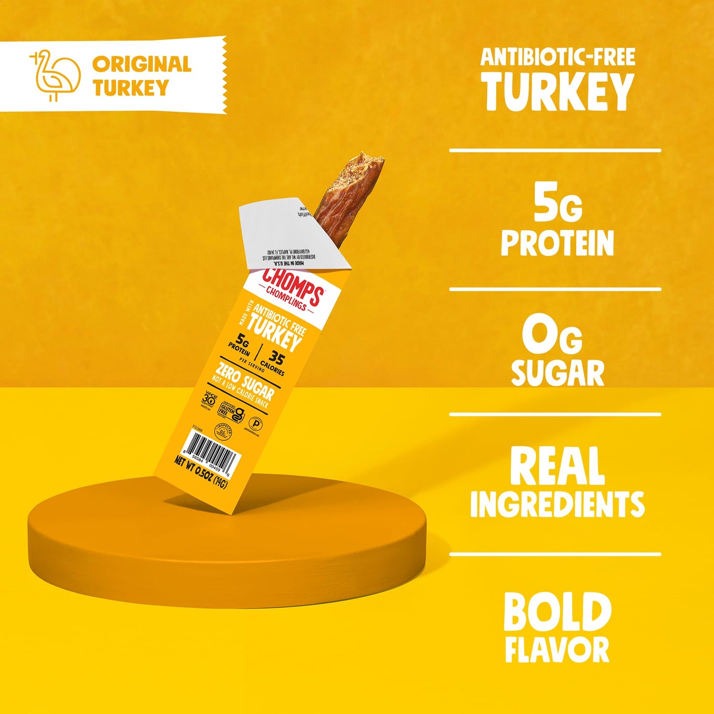 Chomps Turkey Jerky Snack Sticks, Free Range, Original Flavor, 0.5 Ounce (Pack of 6)