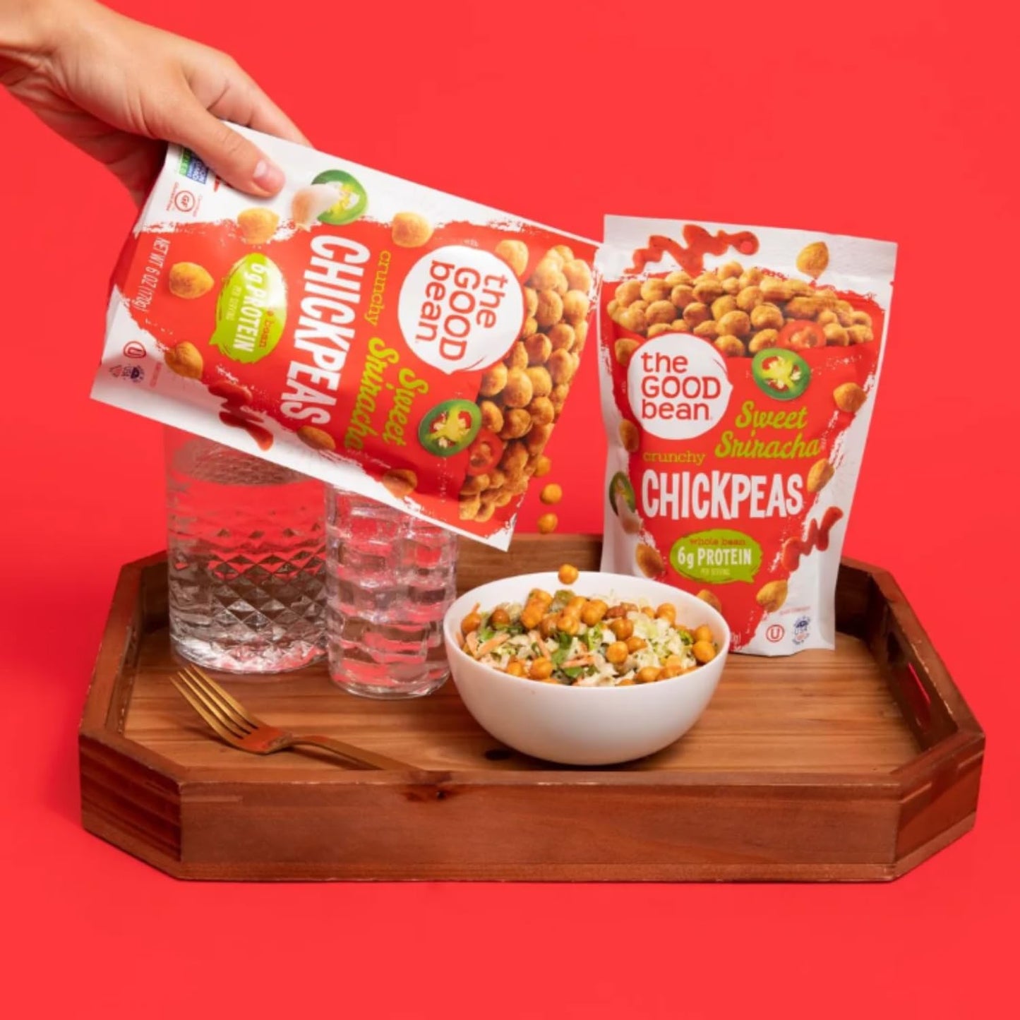 The Good Bean Crunchy Chickpeas - Sweet Sriracha - (6 Pack) 6 Oz Packet - Roasted Chickpea Beans - Vegan Snack With Good Source