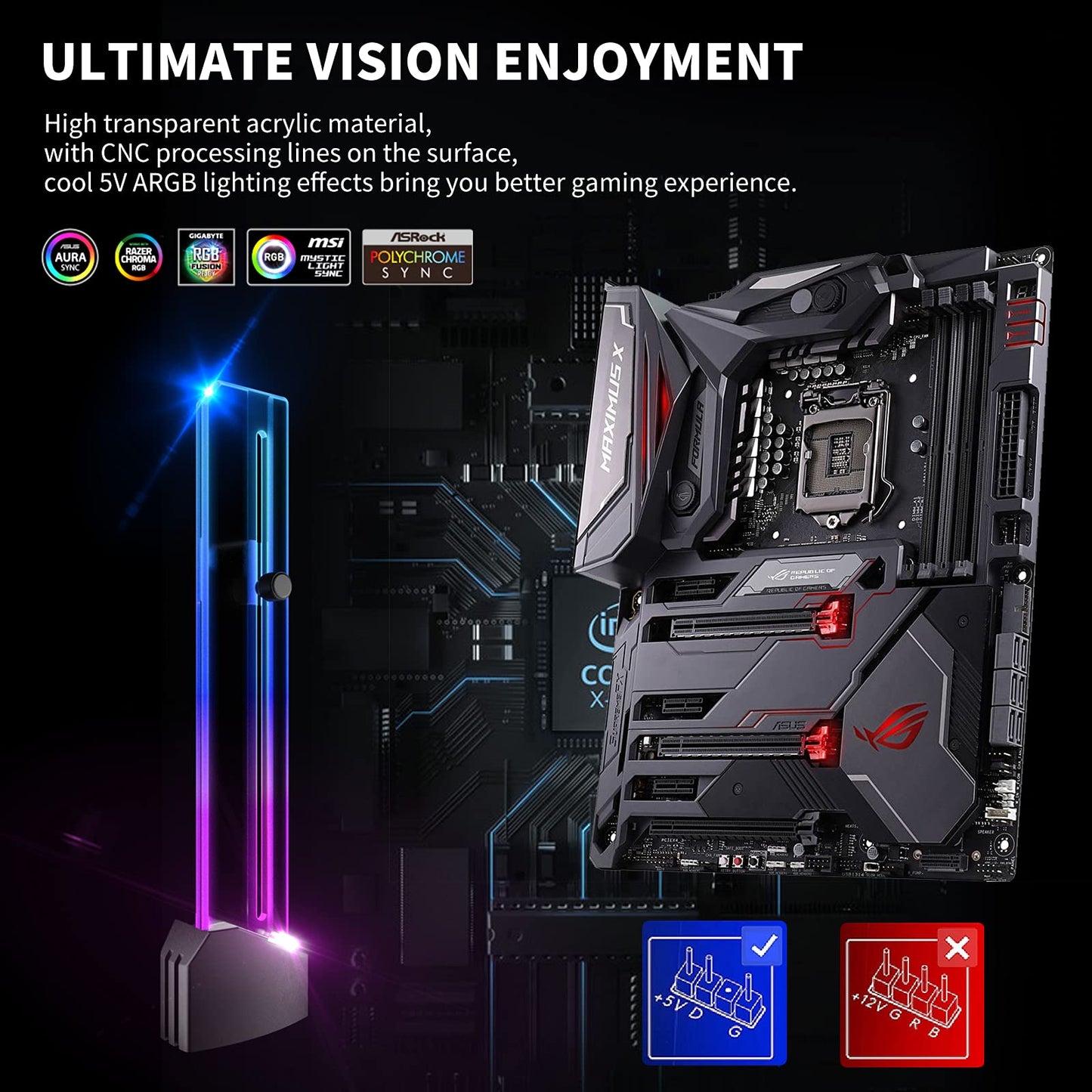 Uphere 5V Addressable Rgb Graphics Card Gpu Brace Support Video Card Sag Holder,Built-In 5V Argb Lamp,Adjustable Height Support,