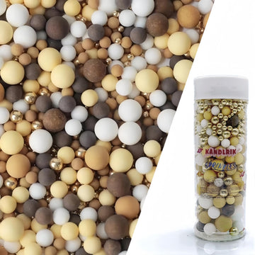 Edible Brown & Yellow & White & Gold Sugar Pearls Sprinkles Candy Mix Size Pearls Cake Decorations Cupcake Toppers Decorating Pe