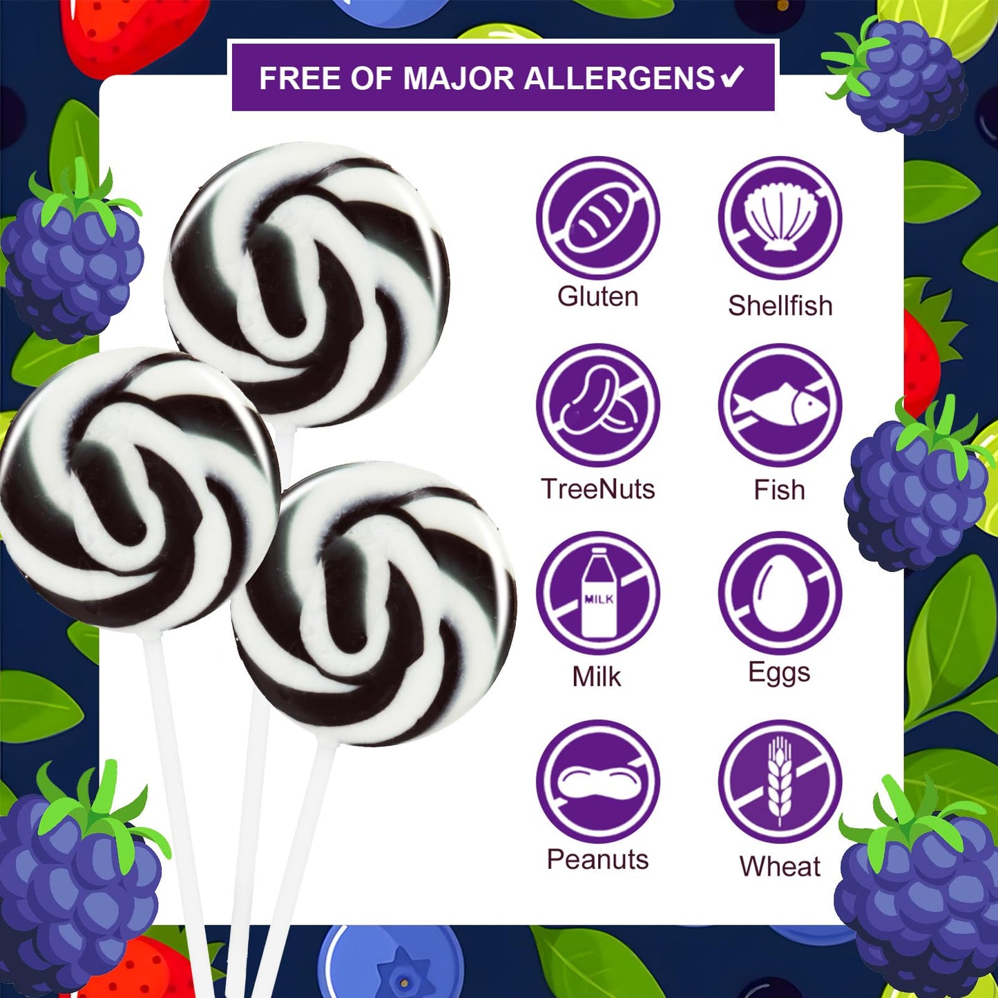 EORA Black Swirl Lollipops, 32 Count Individually Wrapped, Blackberry Flavor, Black & White Candy for Halloween