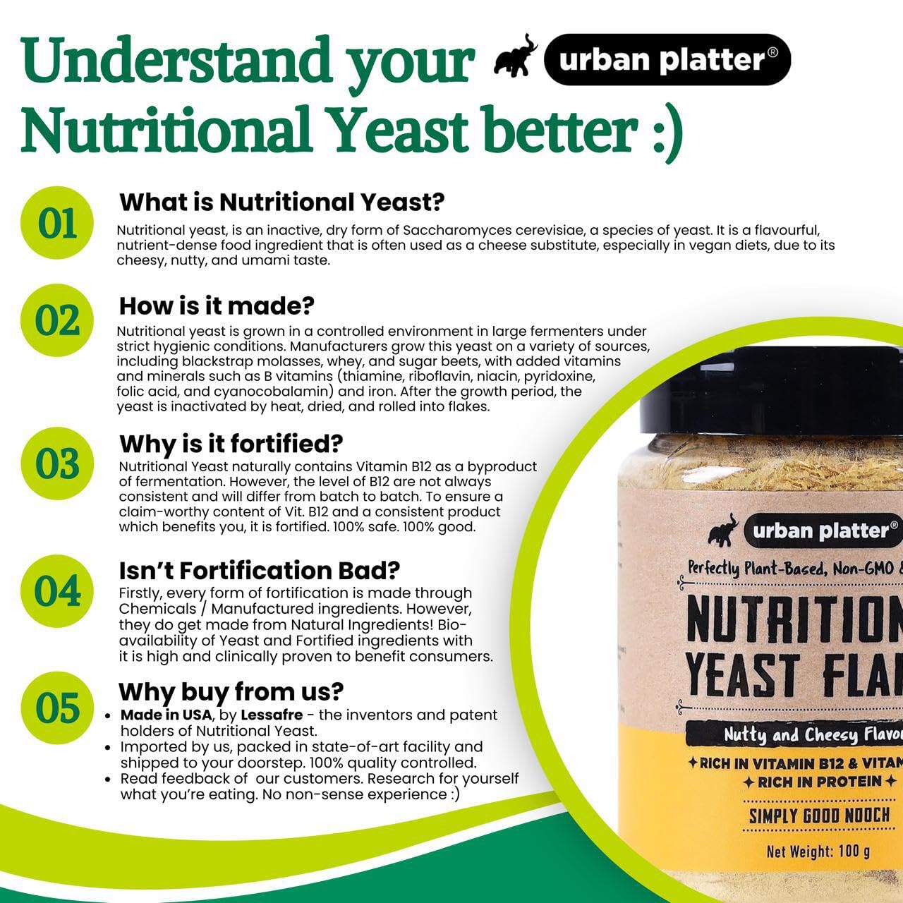 Urban Platter Nutritional Yeast Flakes Shaker Jar, 50G / 1.76Oz [Also Known As Nooch, Gluten Free, Nutty Flavour]