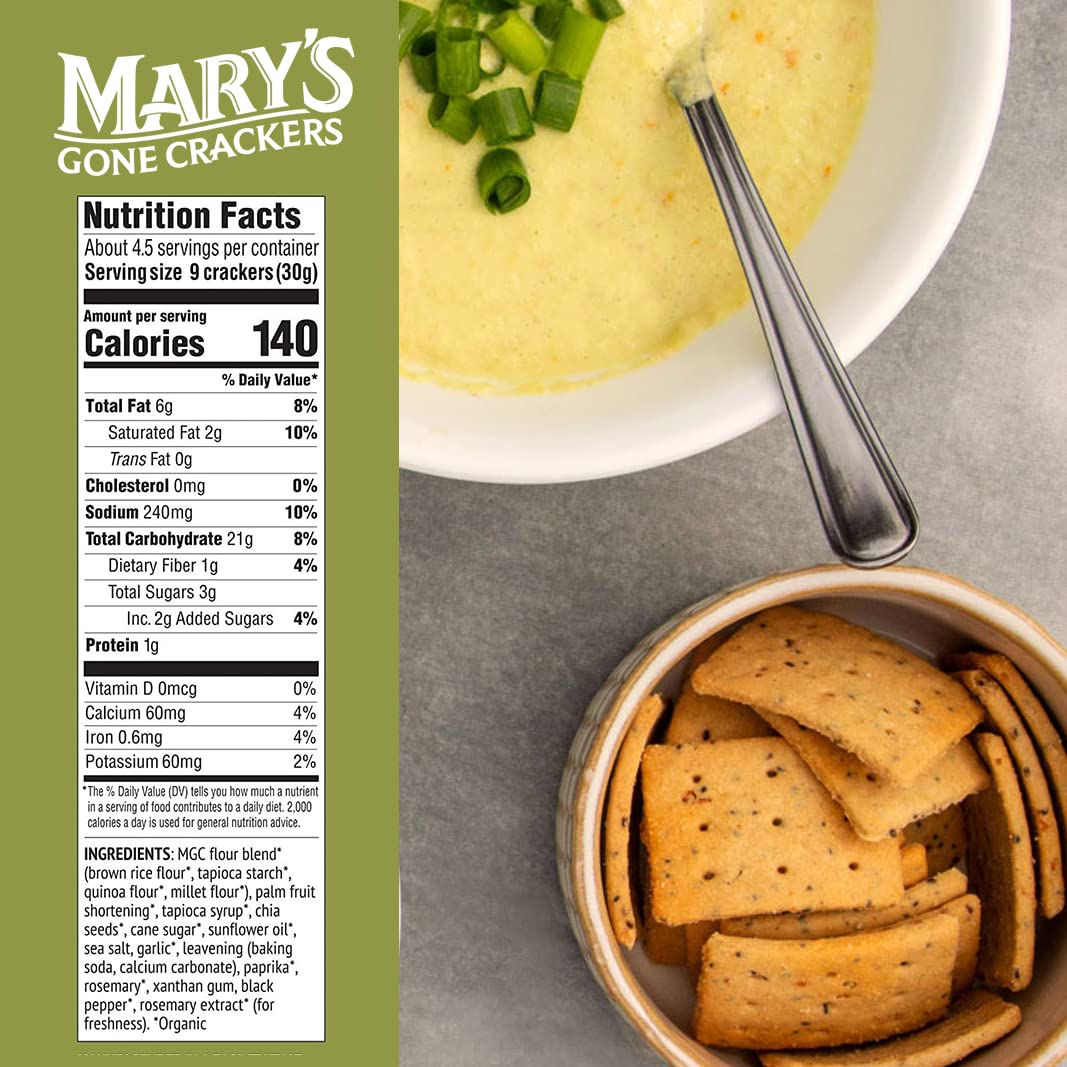 Mary'S Gone Crackers Real Thin Crackers, Garlic Rosemary, 5 Ounce (Pack Of 6), Made With Real Organic Whole Ingredients, Gluten