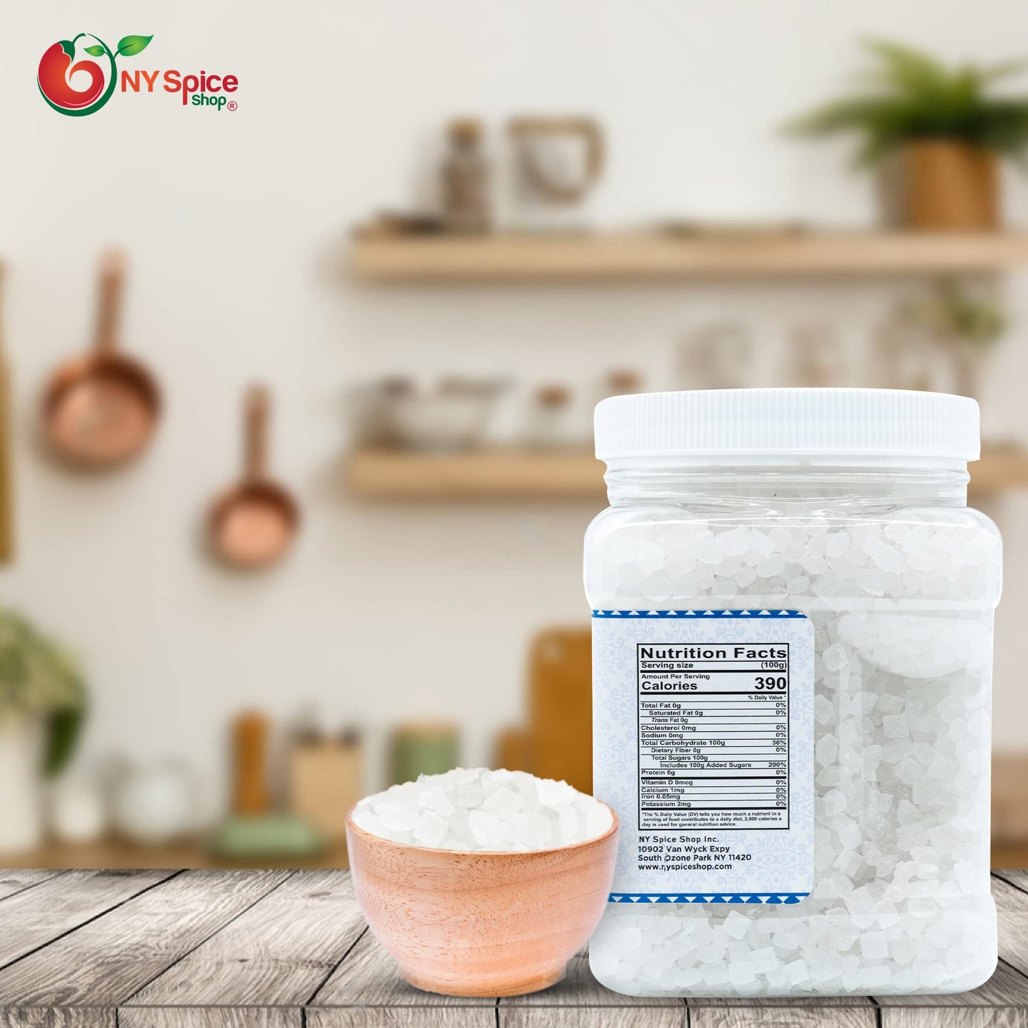 NY SPICE SHOP Rock Crystal Sugar - 1.7 Pound (27.2 Ounce) Jar Rock Candy Crystals - Sugar Rocks Whole - Sugar Crystals - Rock Ca