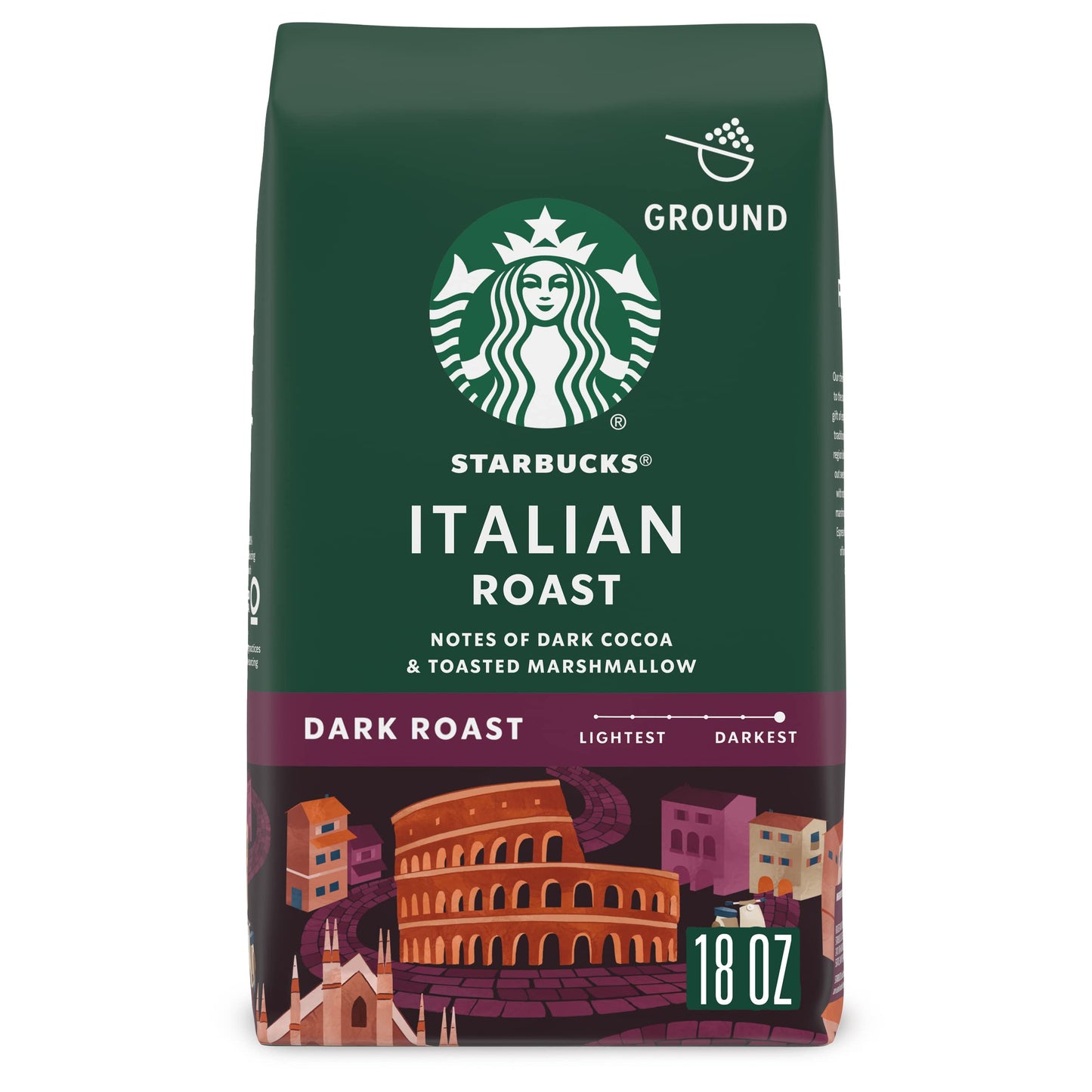 Starbucks Ground Coffee, Dark Roast, 100% Arabica, 18 oz Bag, Italian Roast