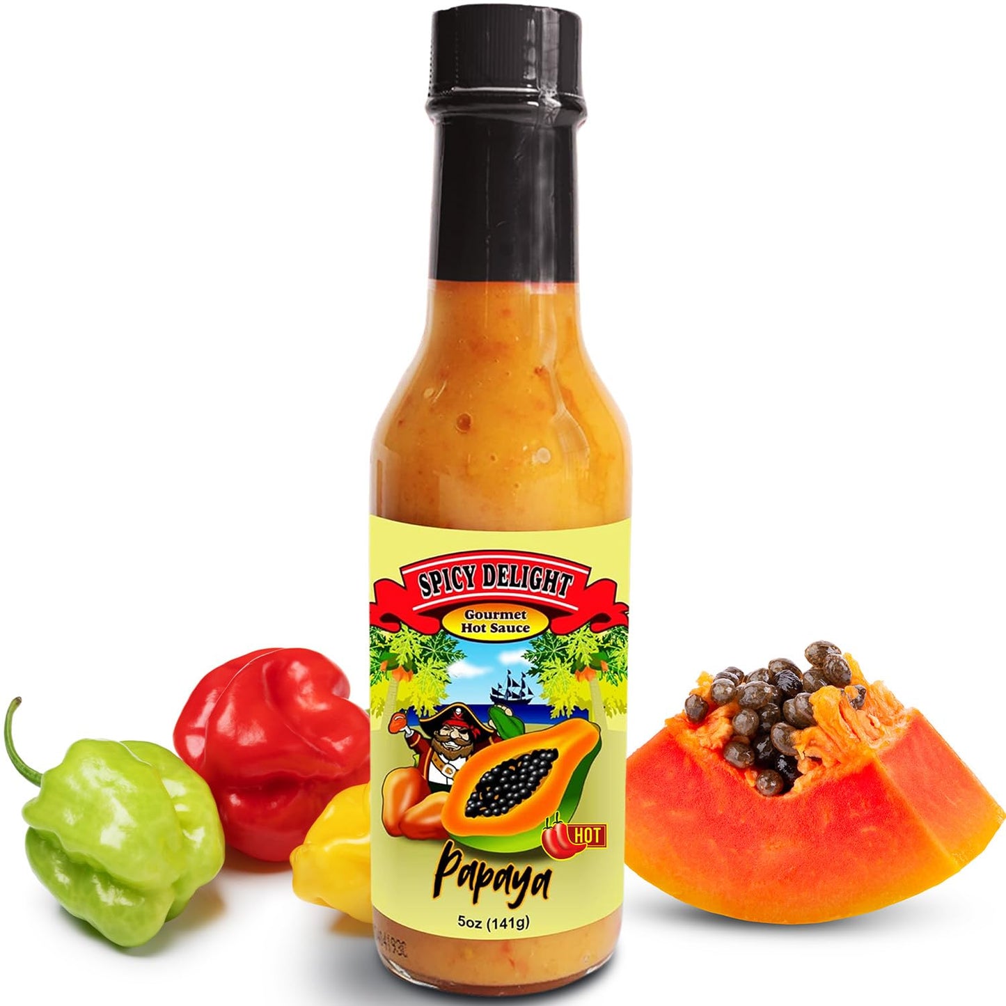 Flavor Pirate Spicy Delight Aruba Habanero Hot Sauce – Ultra Spicy Gourmet with Real Fruit & Peppers, 5 oz Bottle