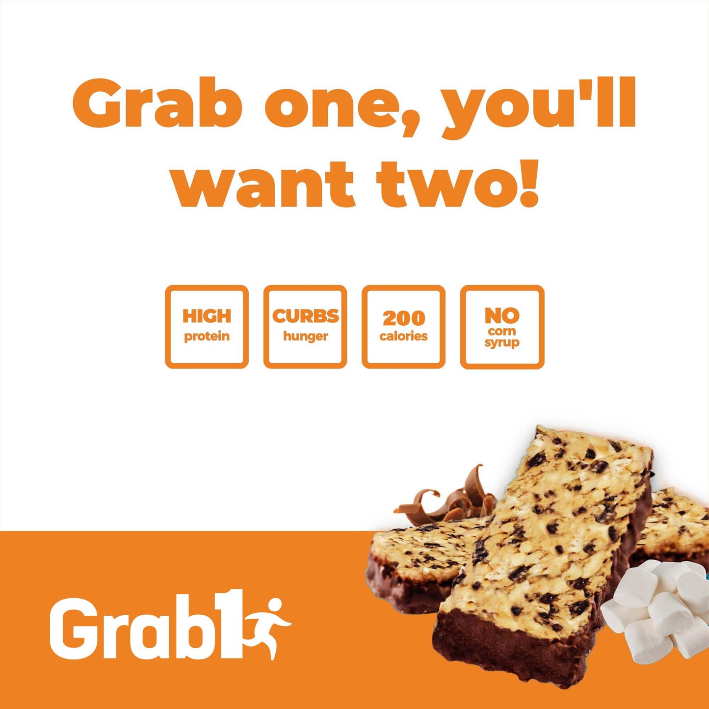 Grab1 Rocky Road Protein Bars | 10 Grams Protein (2 Pack - 10 Bars) Controls Hunger | Certified Kosher | Low Calorie | Perfect For Snacking | Meal Replacement
