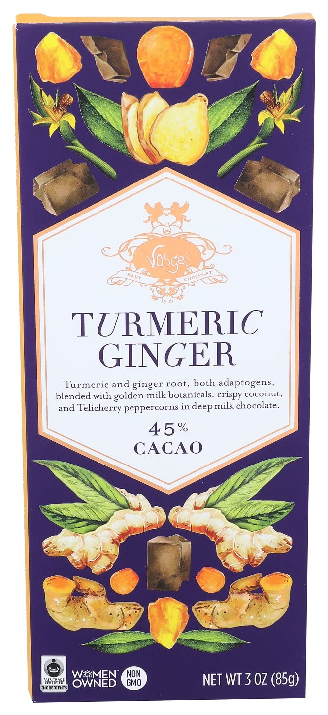 Vosges Haut-Chocolat Turmeric Ginger Chocolate Bar, 3oz - Gourmet Dark Chocolate with Exotic Flavors