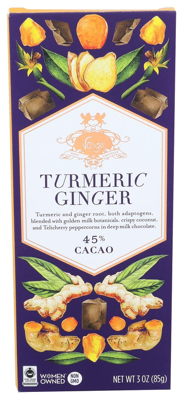 Vosges Haut-Chocolat Turmeric Ginger Chocolate Bar, 3oz - Gourmet Dark Chocolate with Exotic Flavors