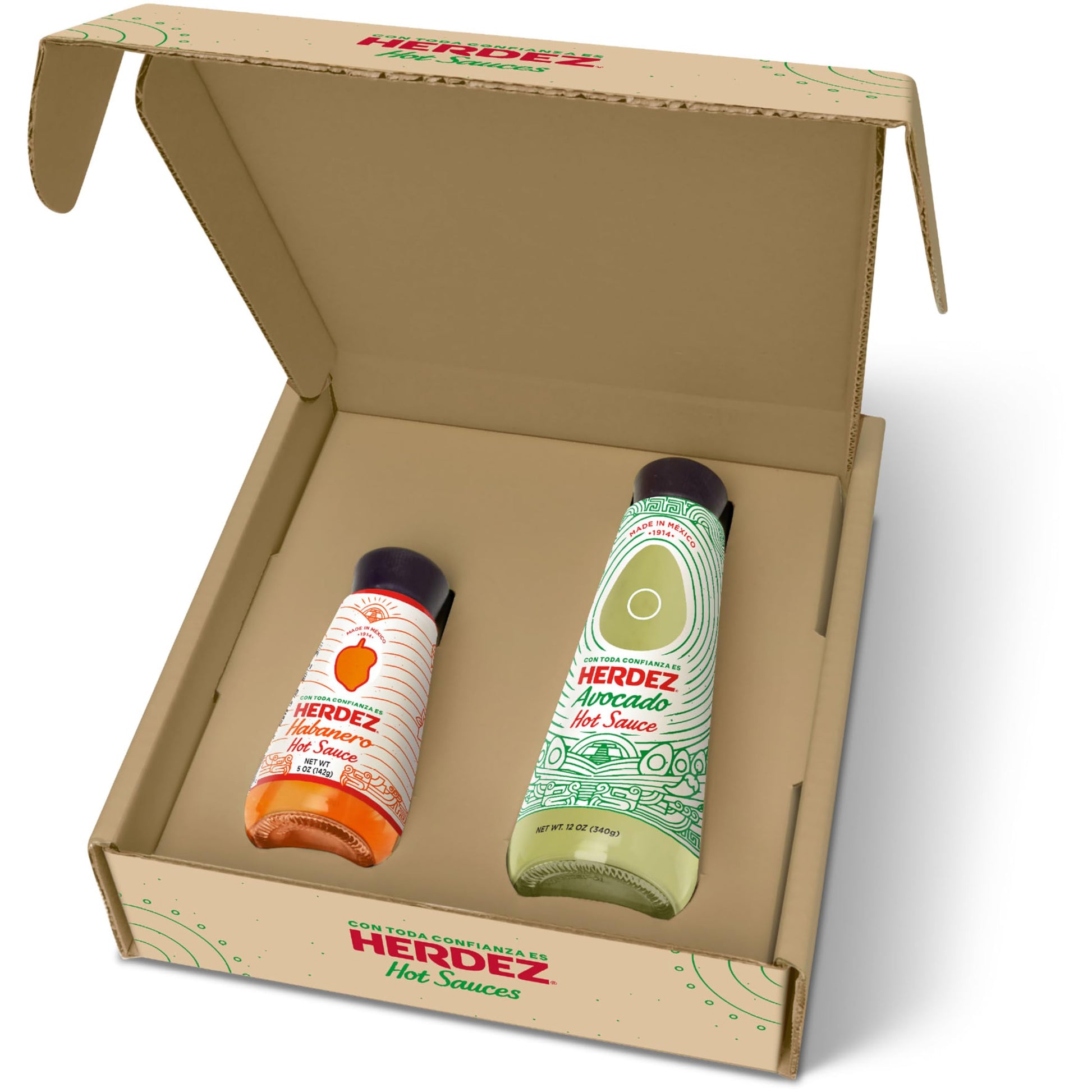 HERDEZ Variety Pack with Avocado Hot Sauce 12 oz & Habanero Hot Sauce 5 oz (2 Pack) - Made with Real Avocados and Habanero Peppe