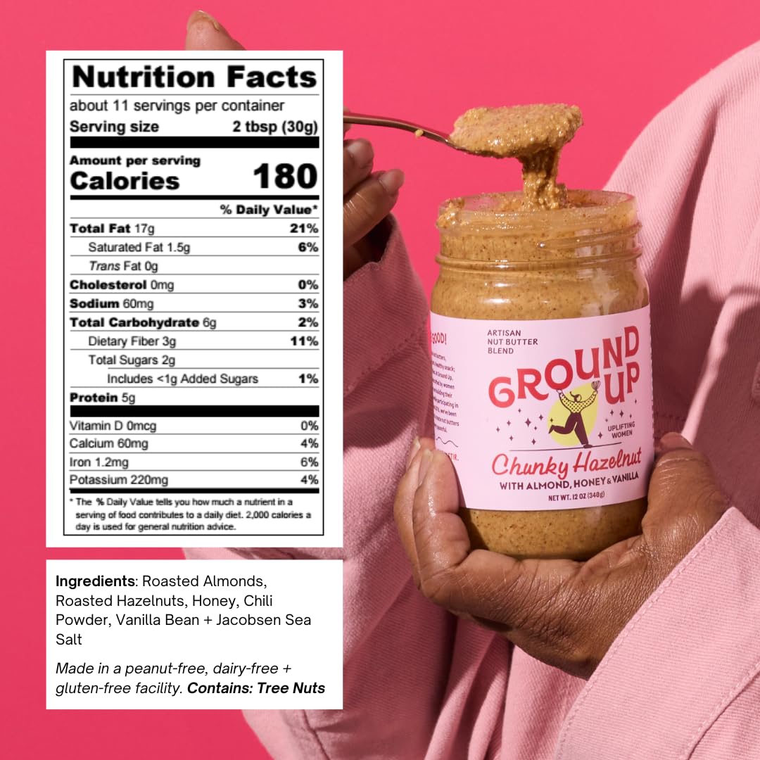 Ground Up Almond & Hazelnut Nut Butter - Oregon Hazelnut - Peanut-Free, Dairy-Free, Gluten-Free, Vegan - 1 Jar 12oz