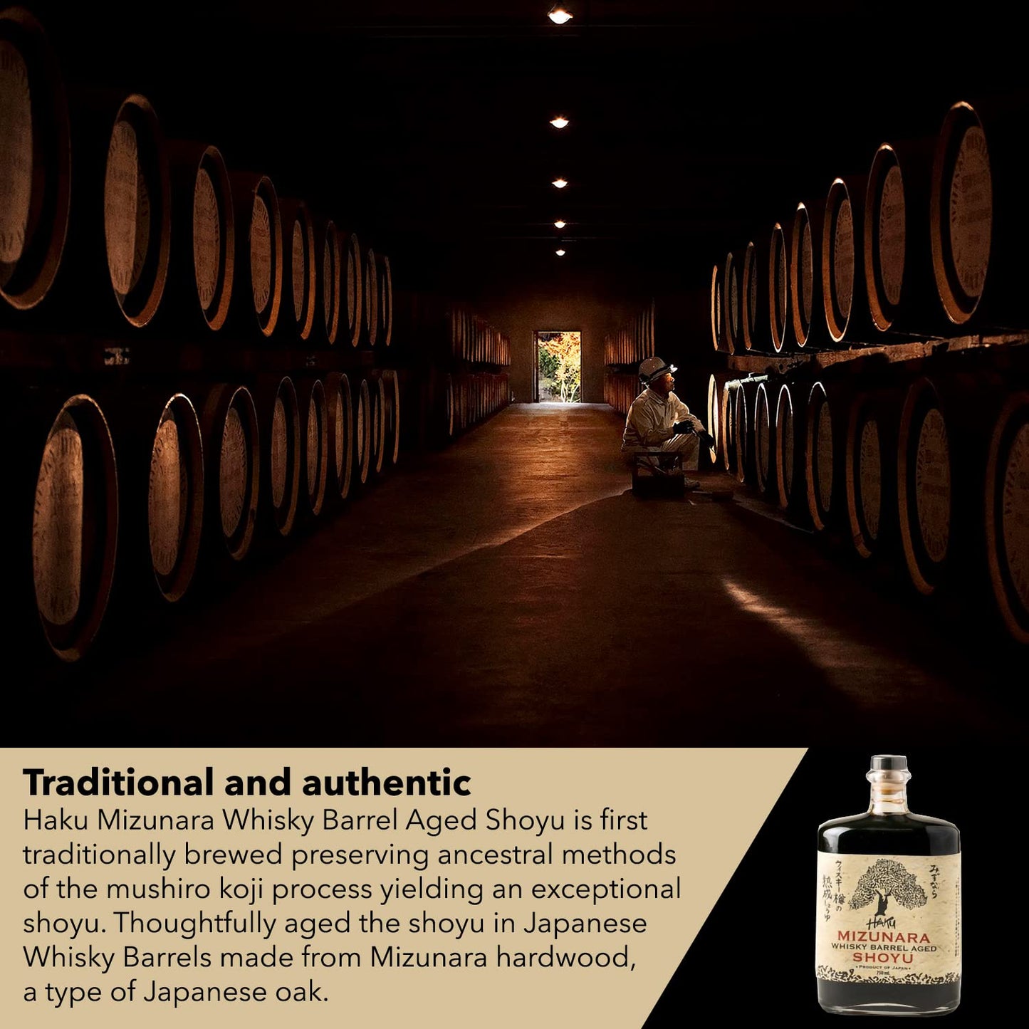 HAKU spirit-inspired flavor Barrel Aged Shoyu Soy Sauce, Authentic Japanese, 750 ml, Mellow Flavor, Traditional Brewing Methods