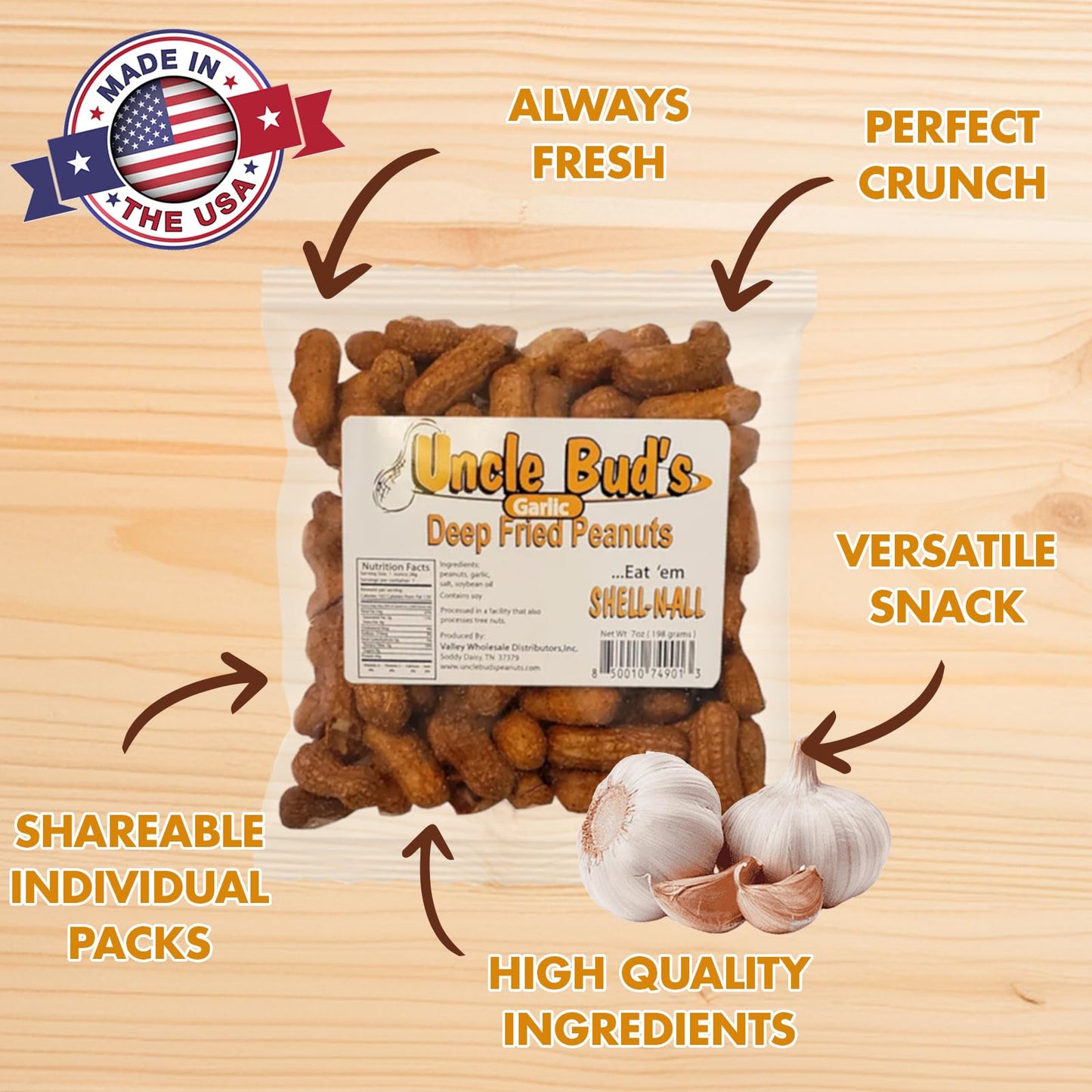 Uncle Buds Deep Fried Peanuts In Shell (2-Pack) | Enhanced Crunchy Garlic Peanuts With High Protein & Bold Crunchy Flavor | Ideal Snacks For Gatherings, Camping & Roadtrips | Heathy Spicy Nuts Gift