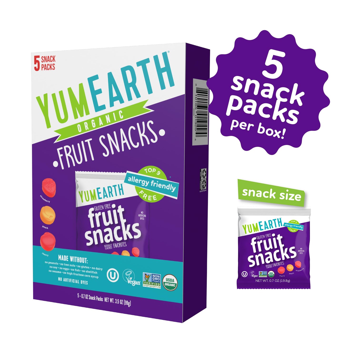 YumEarth Organic Assorted Flavor Fruit Snacks - Allergy Friendly (Top 9 Free), No Artificial Dyes or Flavors, Non GMO, Gluten Fr