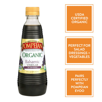 Pompeian Gourmet Organic Balsamic Vinegar, Perfect For Salad Dressings, Marinades & Vegetables, Non-Allergenic, Non-Gmo, 16 Fl. Oz.