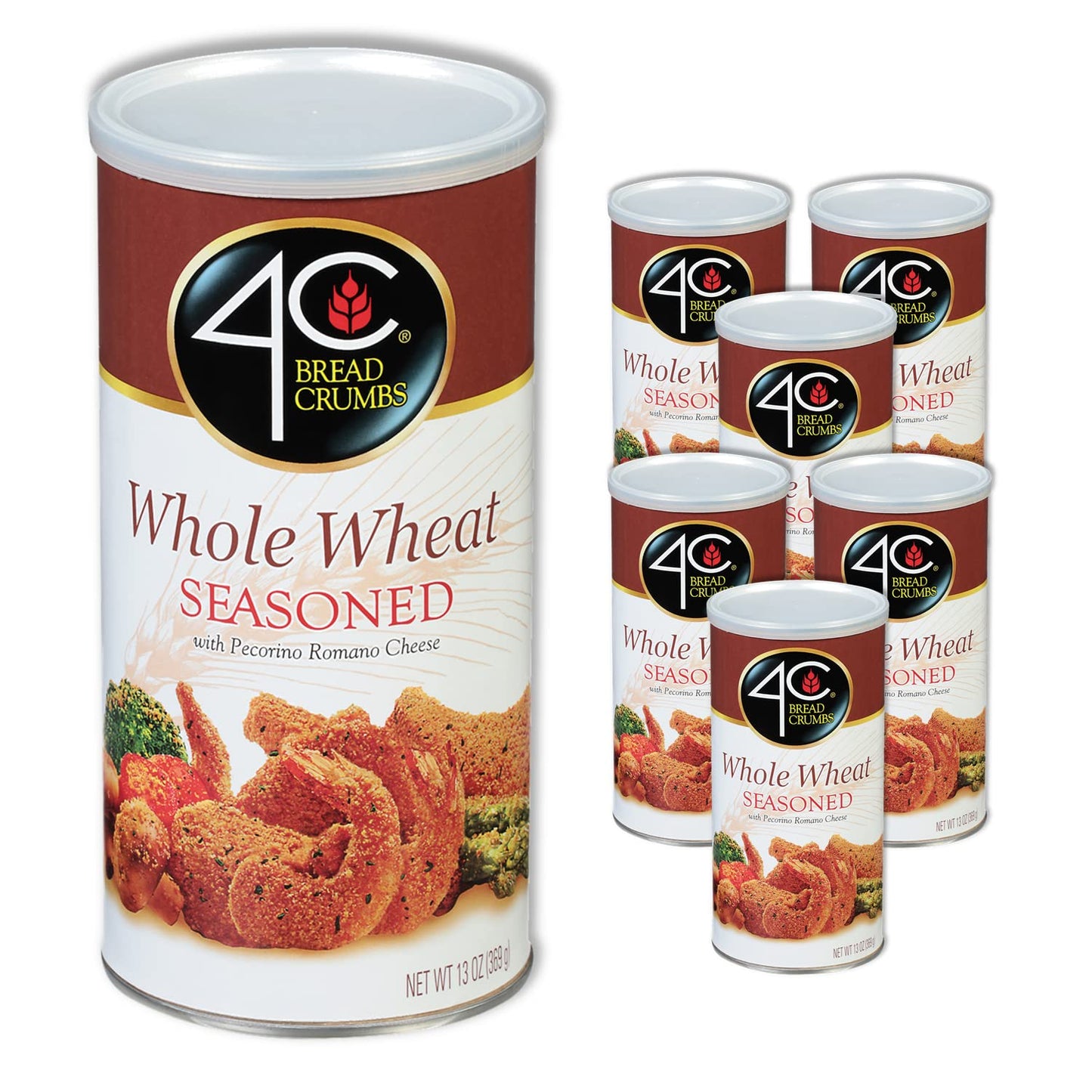 4C Premium Bread Crumbs, Whole Wheat Seasoned With Pecorino Romano Cheese 6 Pack, Flavorful Crispy Crunchy, Value Pack