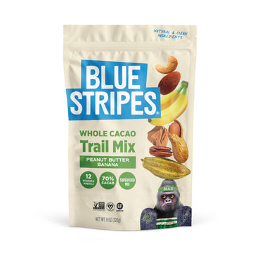 Blue Stripes - Trail Mix, Peanut Butter Banana, Cashews, Peanut Butter Chips, Healthy Snacks for Adults, Whole 70% Cacao, With U