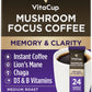 VitaCup Focus Mushroom Coffee Instant Packets  for Memory & Clarity Support  w/Fiber  Chaga  Lions Mane  D3  B Vitamins  Medium Roast  100% Arabica & Robusta Coffee in Single Serve Sticks  24 Ct