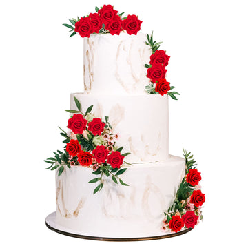 Gyufise 15Pcs Flower Cake Toppers Artificial Rose Cake Decorations Happy Birthday Cake Toppers Artificial Red Rose Flowers Cake