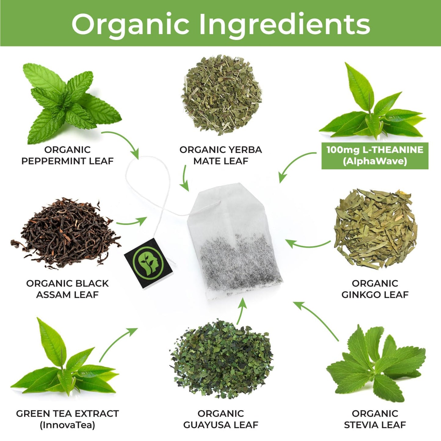 CogniTea Productive Energy Tea - 100mg L-Theanine, 90mg Caffeine, Organic Guayusa & Yerba Mate, Assam Black Tea