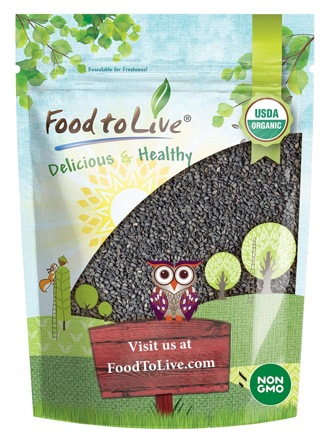 Food to Live Organic Black Sesame Seeds, 2 Pounds Non-GMO, Raw Unhulled Kala Til Seeds, Unroasted, Kosher, Vegan, Bulk. Good Sou