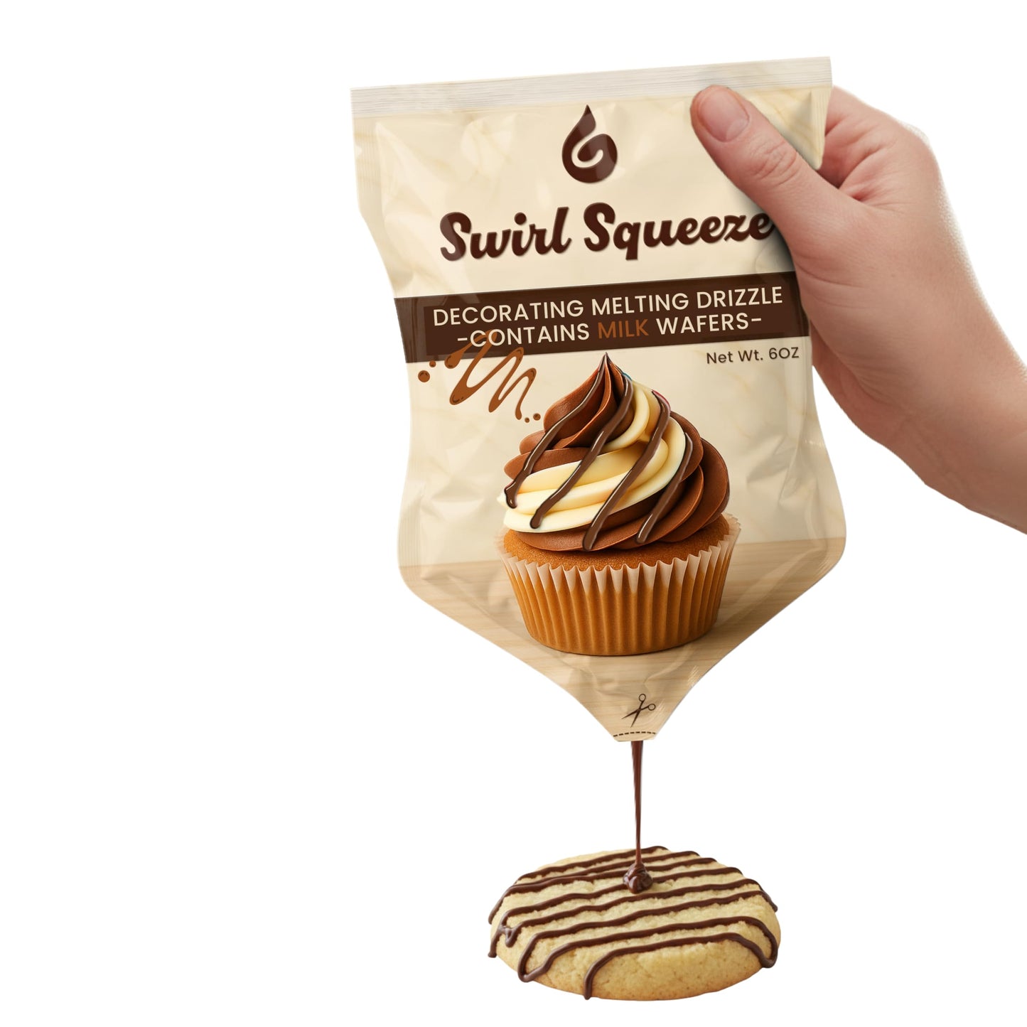 Pre-Filled Microwaveable Chocolate Decorating Bag - Ready-To-Melt Drizzle For Cookies  Cakes & Treats - No Mess  No Bowls  No Piping Bags - Milk Melting Chips  6 Oz