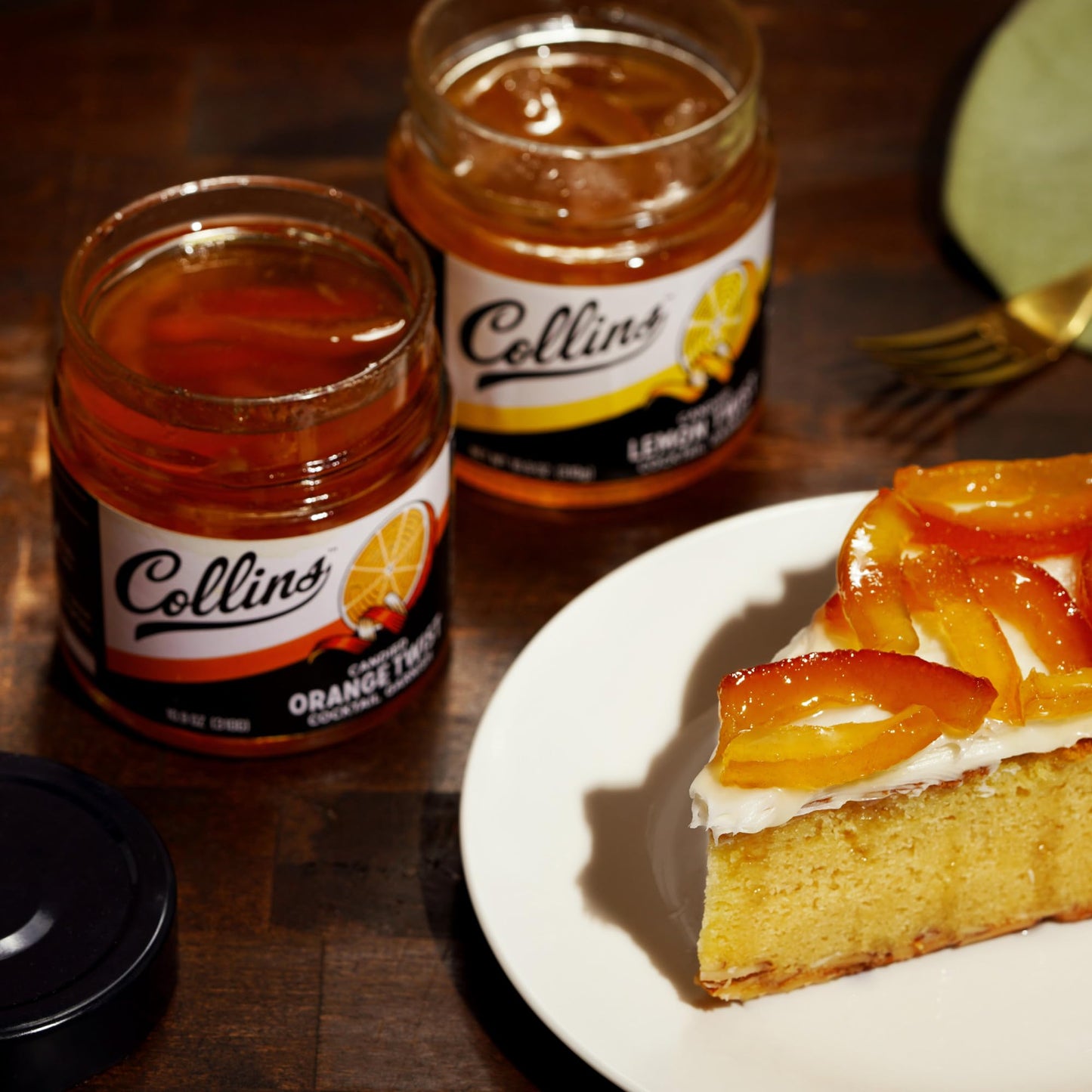 Collins Candied Fruit Orange Peel Twist in Syrup - Set of 6, 10.9oz - Ideal for Cocktails and Baking