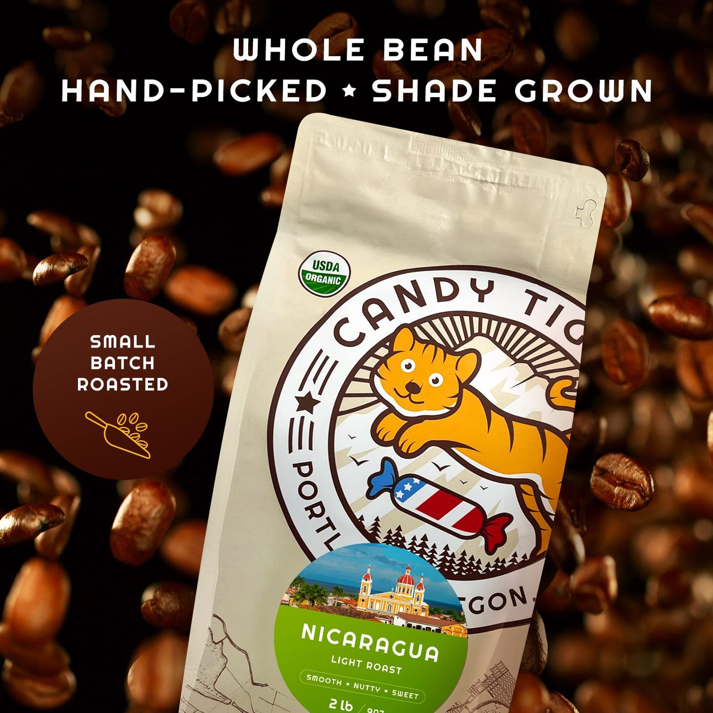 Whole Bean Coffee - Organic - Low Acid - Light Roast - Single Origin - 100% Arabica - Nicaraguan Coffee Beans - Direct Trade - S