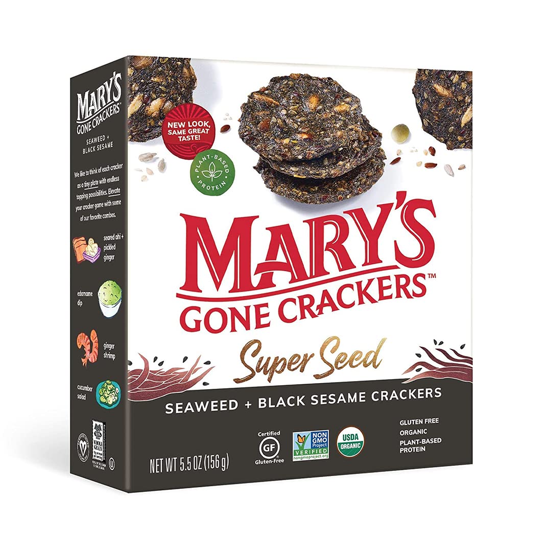 Mary'S Gone Crackers Super Seed Crackers, Seaweed & Black Sesame, 5.5 Ounce (Pack Of 1), Organic Plant Based Protein, Gluten Fre