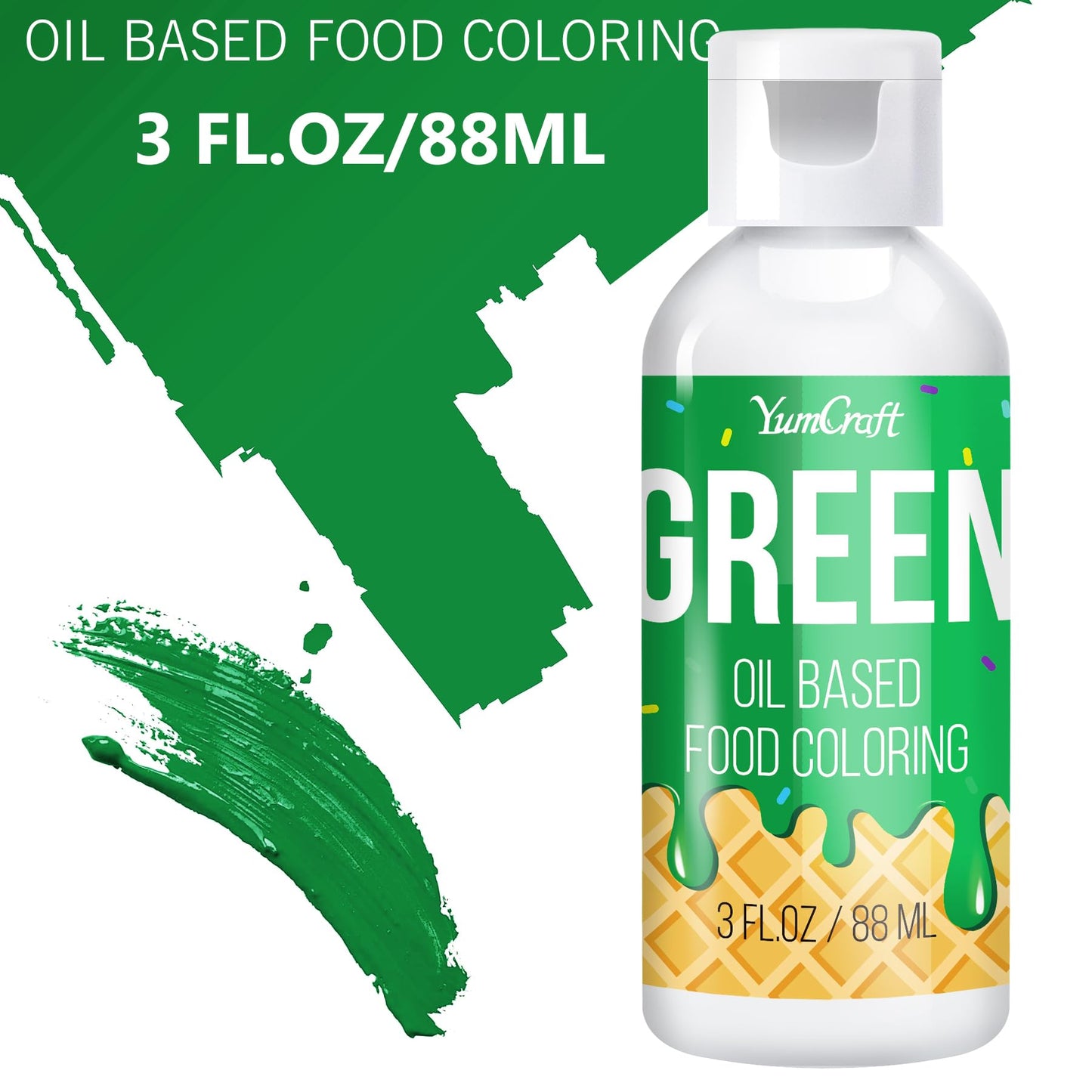 YumCraft Oil Based Food Coloring - Green, 3 fl. oz for Chocolate, Candy Melts, Buttercream, Frosting