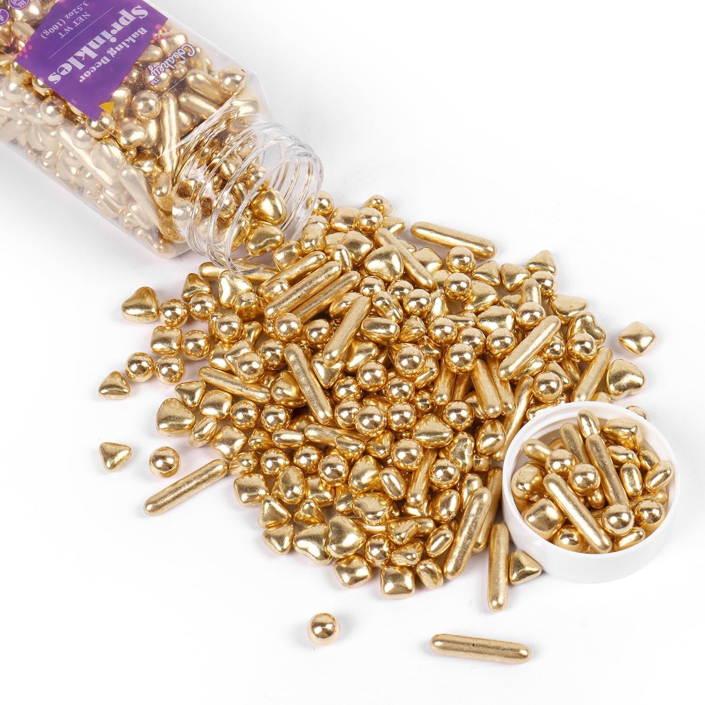 Cobakey Bright Gold Sprinkles For Cake Decorations 3.52 Ounce Gold Pearl Sugar Sprinkles For Cupcake Toppers Wedding Party Valen