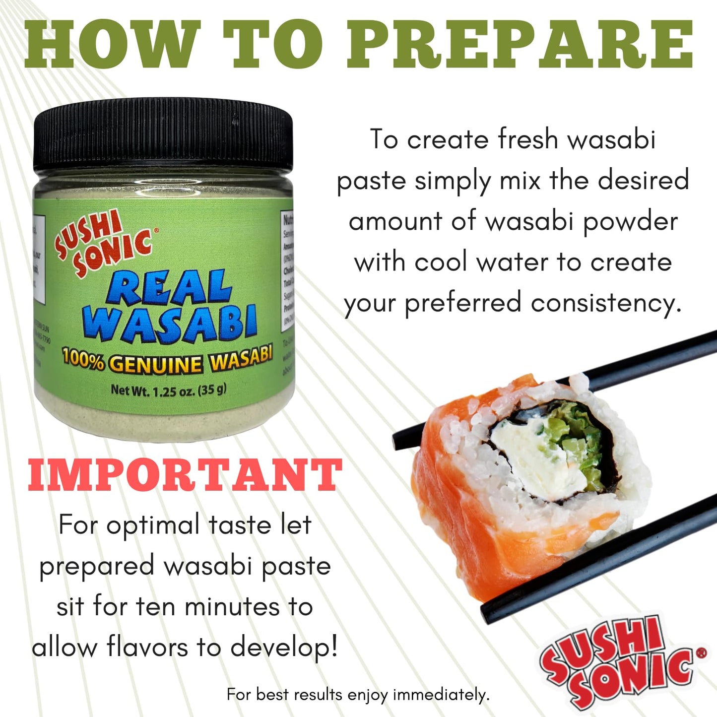 Sushi Sonic 100% Real Wasabi Powder, No Fillers, Non-Gmo, Vegan, Use Authentic Wasabi Powder For Traditional Flavor, 1.25 Oz Jar