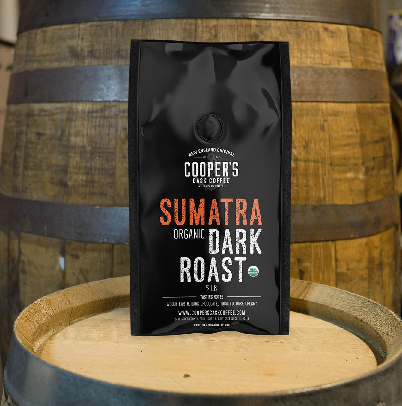 Coopers Cask Coffee Organic Dark Roast Sumatra Whole Bean Coffee - 5lb Bag